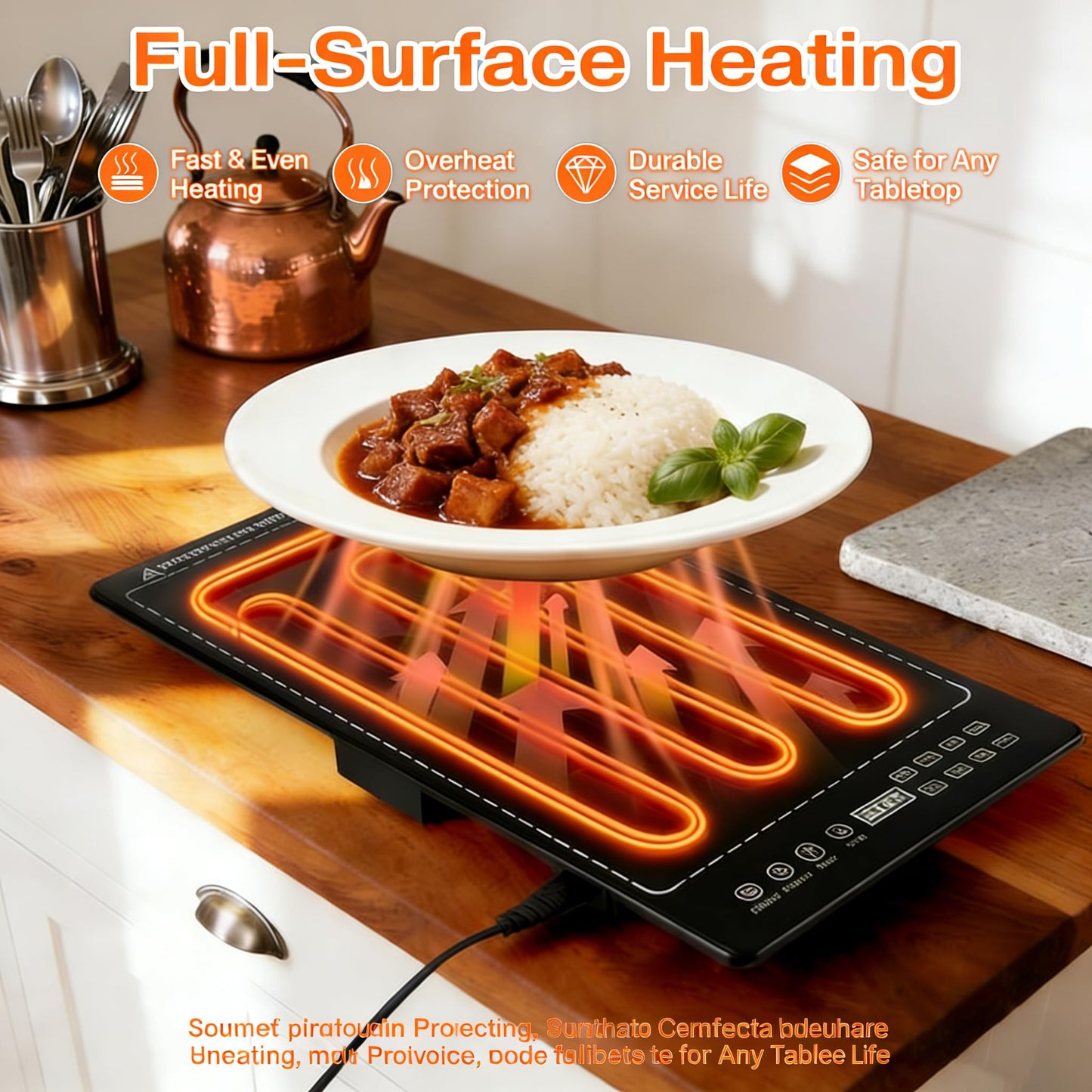 Electric Warming Tray,5-in-1 Modular Electric Food Warmers w/ 10 Heat Settings and 12H Timer,41"x 15" Warming Mat for Food, Built-in Thermostat and Surface Heating, Warming Tray for Buffet, Gatherings
