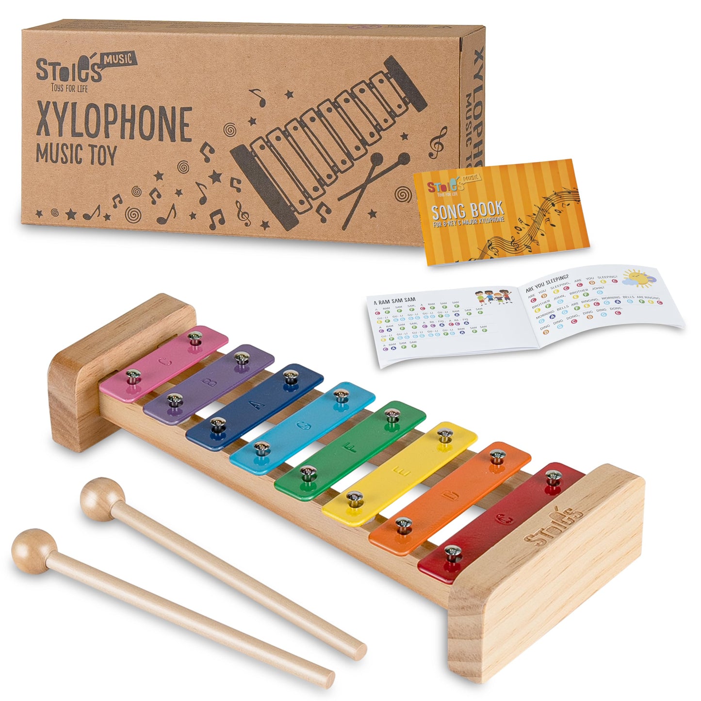 Stoie's Wooden Xylophone for Kids and Toddlers, Kid-Friendly Design, 8 Notes of Rainbow Color, Tuned C-Key Xylophone with Mallets and Music Songbook, Kids Musical Instrument Educational Montessori Toy