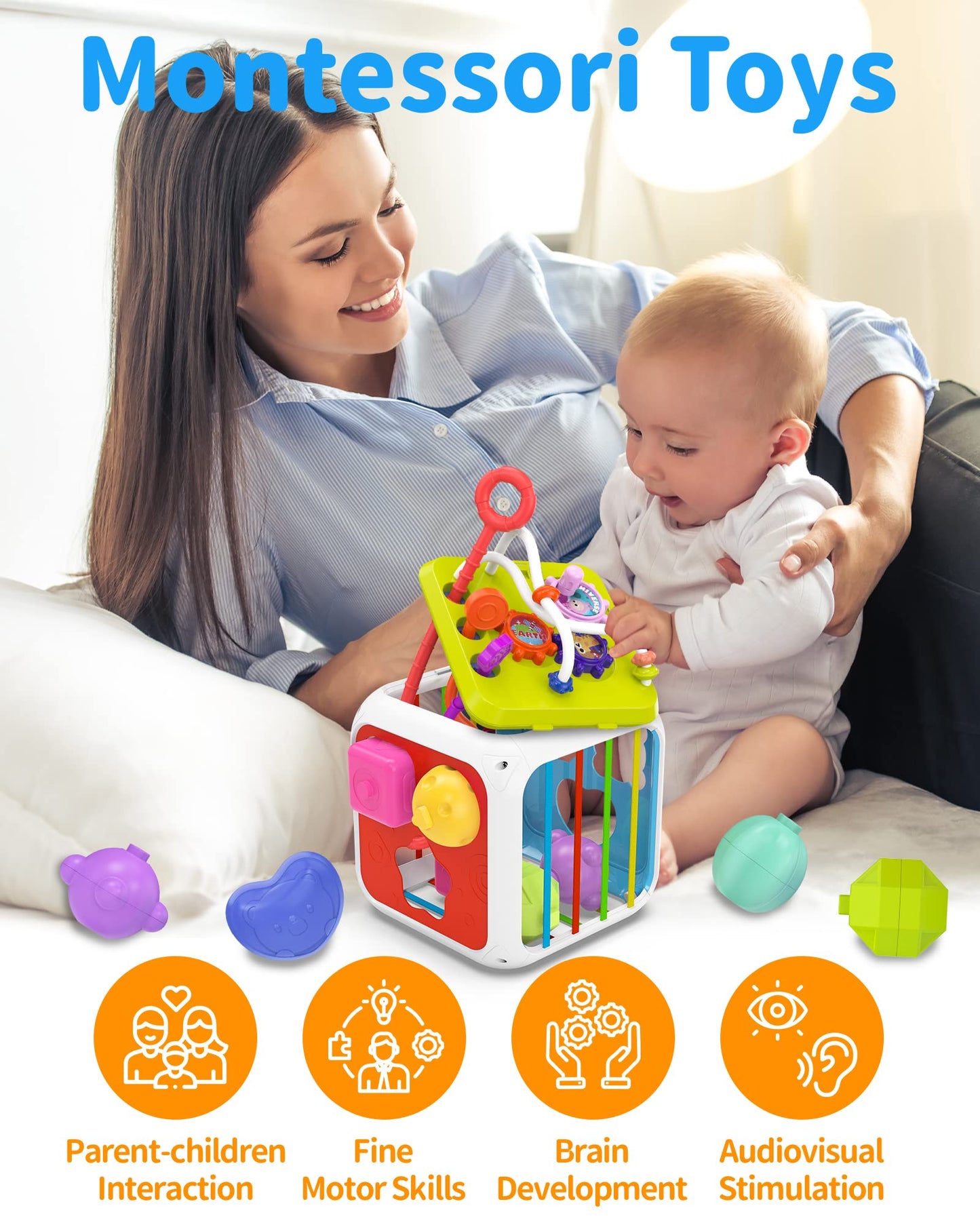 kecristv Montessori Toys for Toddler Girls Boys, Baby Sorter Learning Sensory Activity Cube, Toddler Girl Boy Easter Basket Stuffers Birthday Gifts, Baby Toys 18+ Months