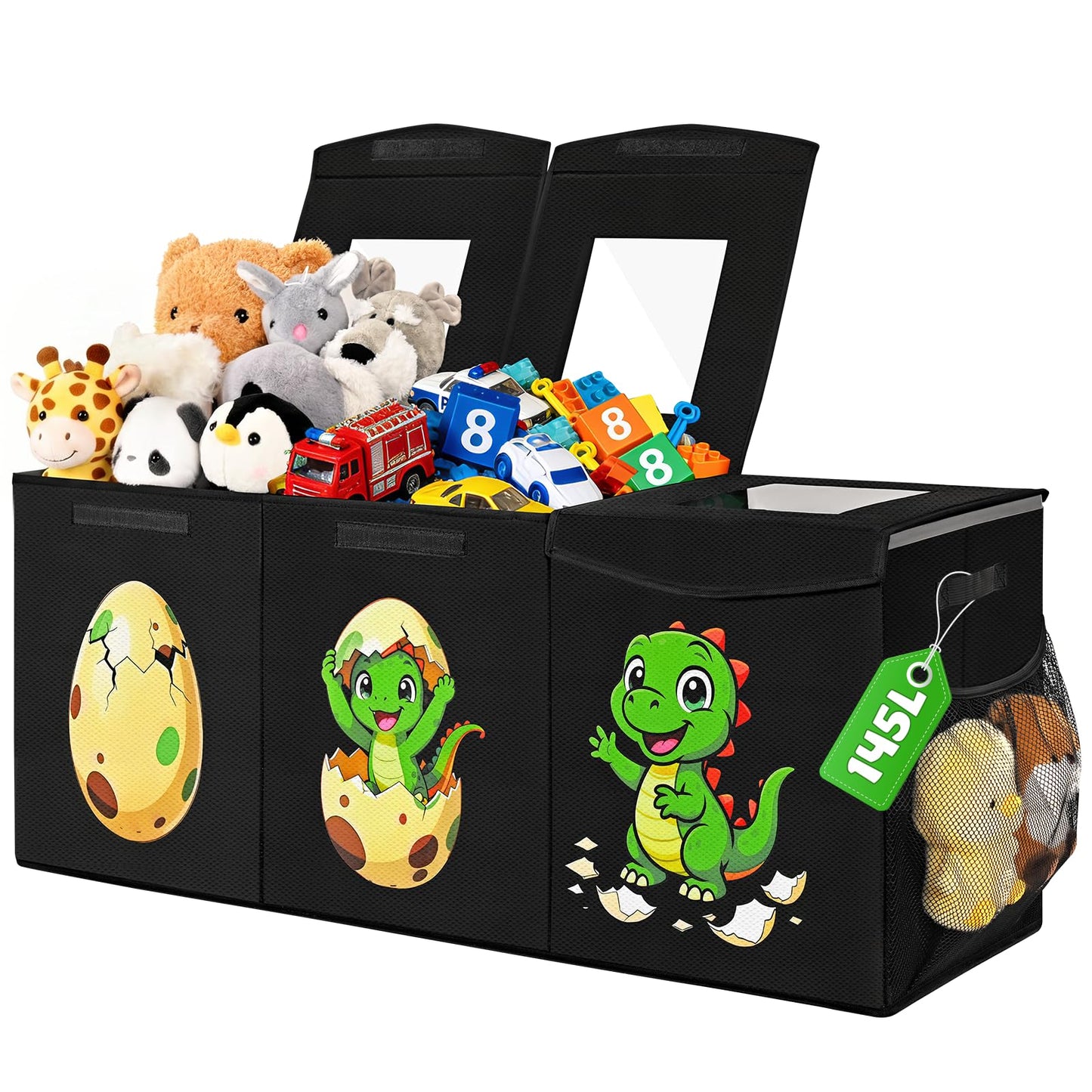 Livole 145L Toy Box, Collapsible Kids Toy Chest Bins with Lids Sturdy Large Toy Storage Organizer Boxes Baskets for Boys Nursery Room Playroom Closet, 40"X16"X14", Black