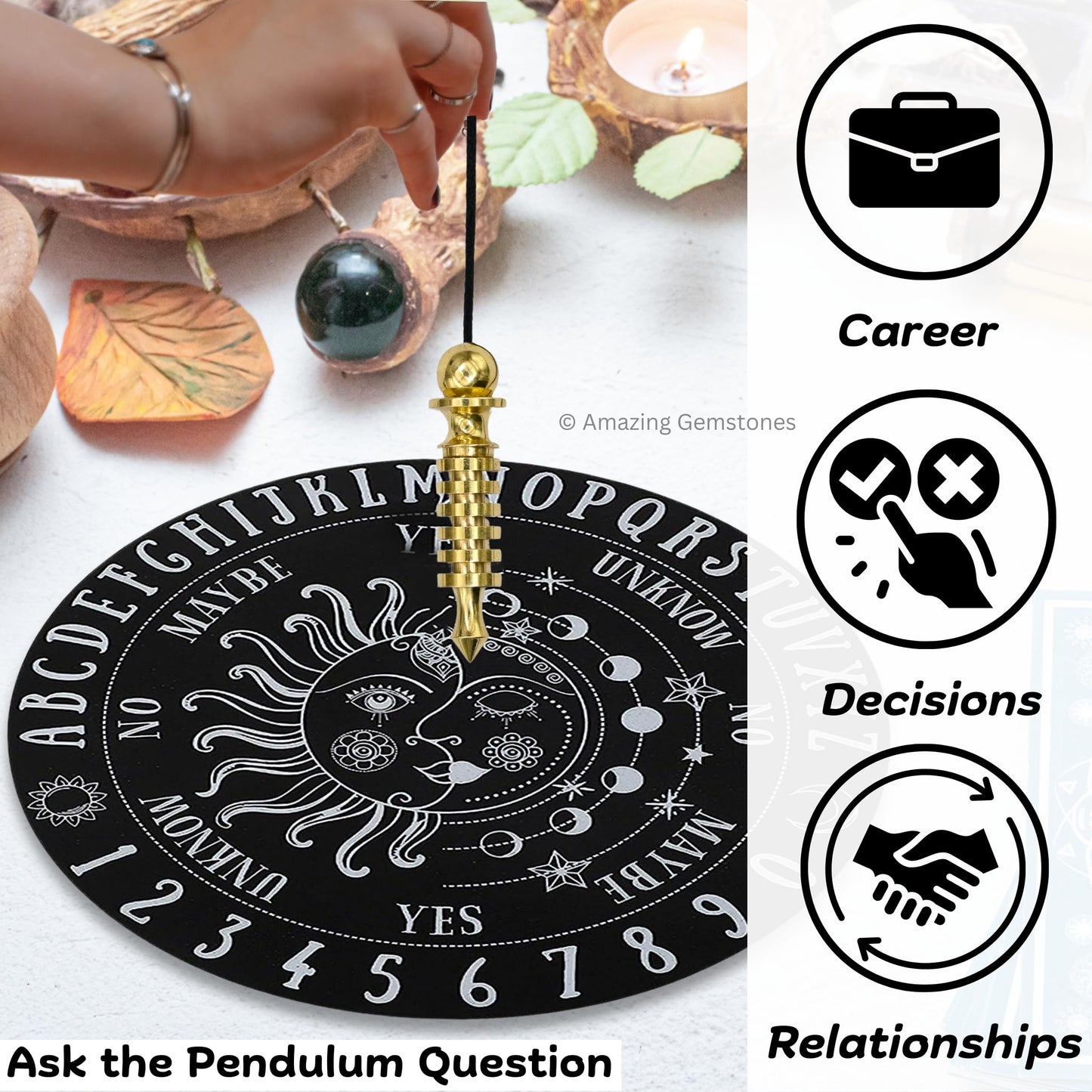 Amazing Gemstone Healing Metal Pendulums for Divination, Gold 6 ISIS Ring Plate Steel Copper Pendulum High Energy Pendulo de Bronce Pendulos de Mesa MP82