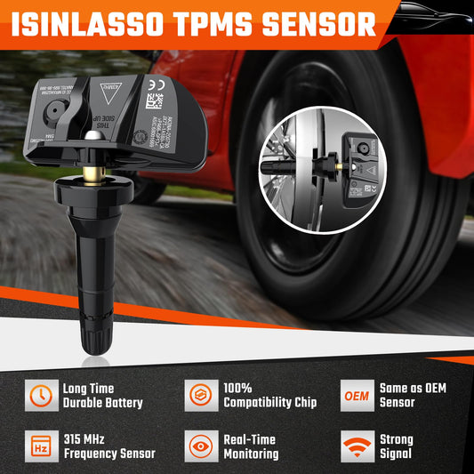 ISINLASSO TPMS Sensors, 433 MHZ Tire Pressure Monitor System Replacment Sensor for 2020 2021 2022 2023 2024 Chevy Silverado GMC Sierra Cadillac Buick Pontiac 13542523 13533166 4pcs