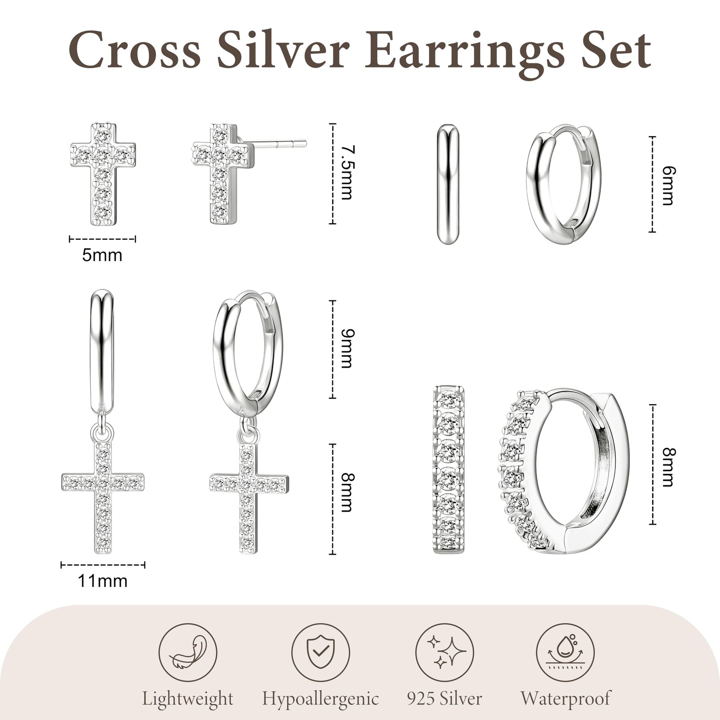Cross Earrings for Women, Gifts for Christian, Christian Catholic Religious Baptism Gift for Men Women Faith, Jesus Stuff, Cute Christian Silver Jewelry Set Conch Helix Rook Tragus Earring Sets for Multiple Piercing Gifts Trendy Stuff