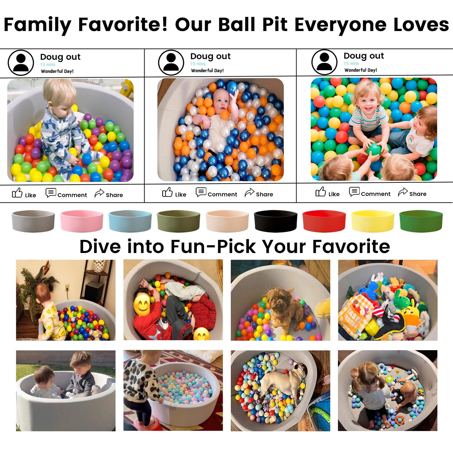 Zedachica Ball Pit for Toddlers 35.43''x11.81 Baby Ball Pits Soft Memory Foam Ball Pit Round Kids Ball Pit Indoor Game Kids Play Ball Pool Ideal Gift for Girls and Boys (Grey, NO Balls)