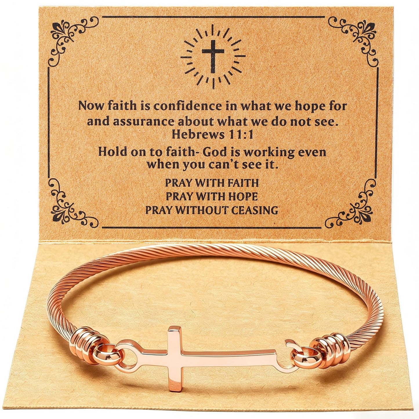 DS Religious Gift for Her Christian Cross Bracelet Bible Verse God is Within Her She Will Not Fall Inspirational Bracelets For Women Stainless Steel Jewelry Gift To Daughter Best Friend (Cross bracelet-Rose Gold 5)