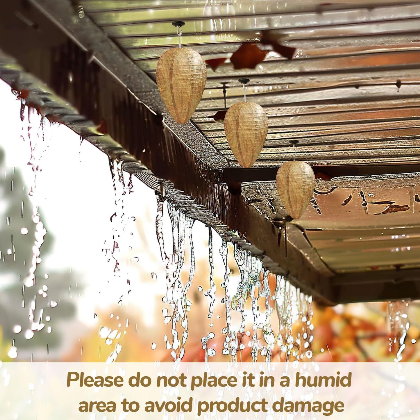DECYOOL Mini Size Paper Wasp Nest Decoy Hanging Fake Wasp Nest for Wasps Hornets Yellow Jackets (4)
