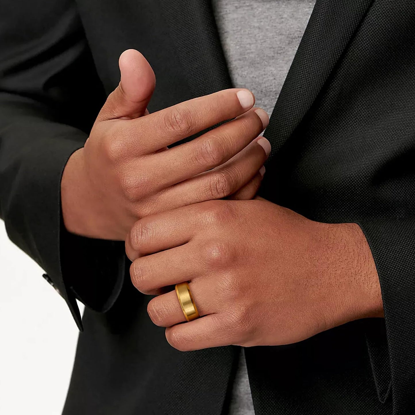 Jstyle Stainless Steel Rings for Men Women 8MM Wedding Band Rings Matte Surface - Beveled Polished Edge Mens Ring Size 8 18K Gold Plated Ring for Men