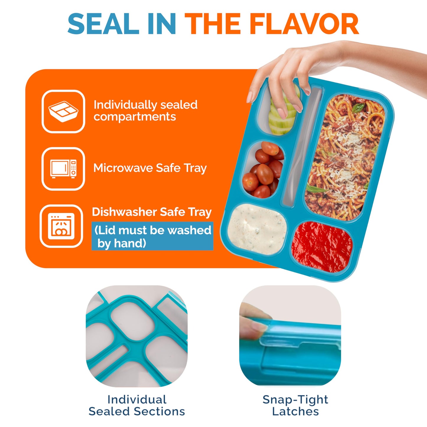 Bento Box Lunch-Box for Kids Adults, Snackle Box Snack Containers for Toddlers Daycare, Leakproof School Bentobox, 6 Section Meal Container for Boys Girls Women Lunches, BPA Free Utensils, Blue