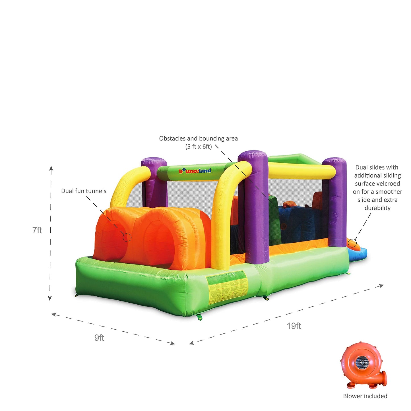 Bounceland Pro Racer Obstacle Bounce House with Dual Slides, Bounce, Climb, Slide All in One, UL 1 HP Blower Included, 19 ft x 9 ft x 7 ft H, Great for Big Party, Fun Racing Game in Teams