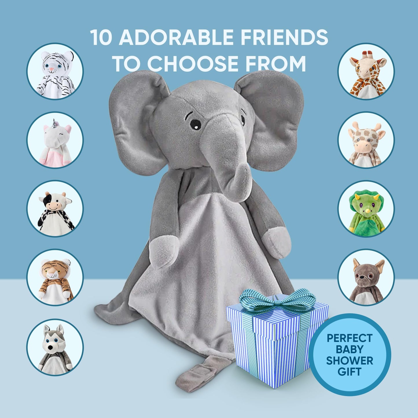 Love By Emi 4 in 1 Baby Lullaby Sleep Soother Toy - Stuffed Animal Sound Machine & Pacifier Holder | Heartbeat White Noise & Music | Plush Elephant Lovey Sleep Aid Security Blanket (0-3 Years)