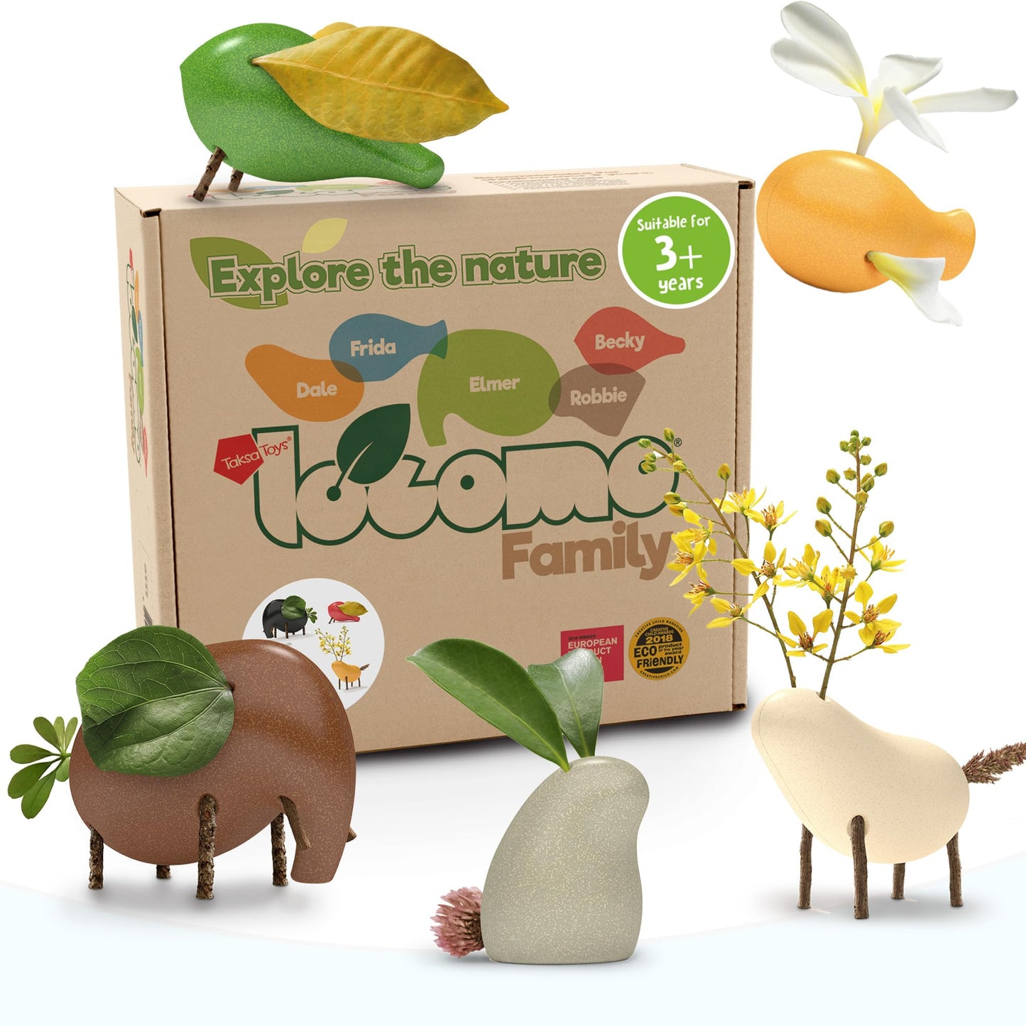 Nature Wooden Toys Locomo Family II Animal Figures Waldorf Open-Ended Educational Outdoor Play for Childs Learning & Creativity, Sensory for Kids 3 4 5 6 7+ Year Old, Montessori Toy Gifts (Set of 5)