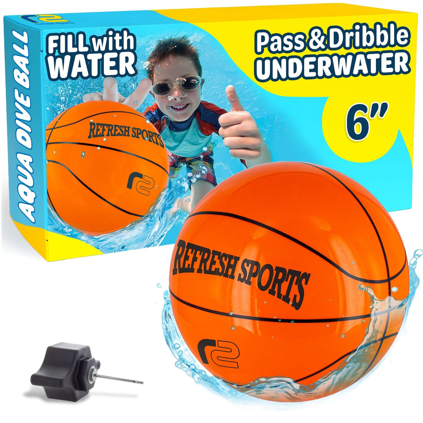 Aqua Dive Pool Ball Basketball – Water Pool Toys for Kids Ages 4-12 – Dribble, Pass & Shoot Underwater – Outdoor Beach Toy for Summer Fun – 6" Water Game for Boys & Girls Ages 5 6 7 8 9 10 11 12+