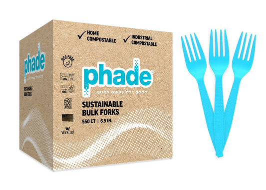phade 100% Compostable Forks – BPI Certified Sustainable PHA Flatware, 550 Unwrapped Bulk Count, 6.5 Inch Eco-Friendly Disposable Utensils for Home, Catering, Events – Made in USA