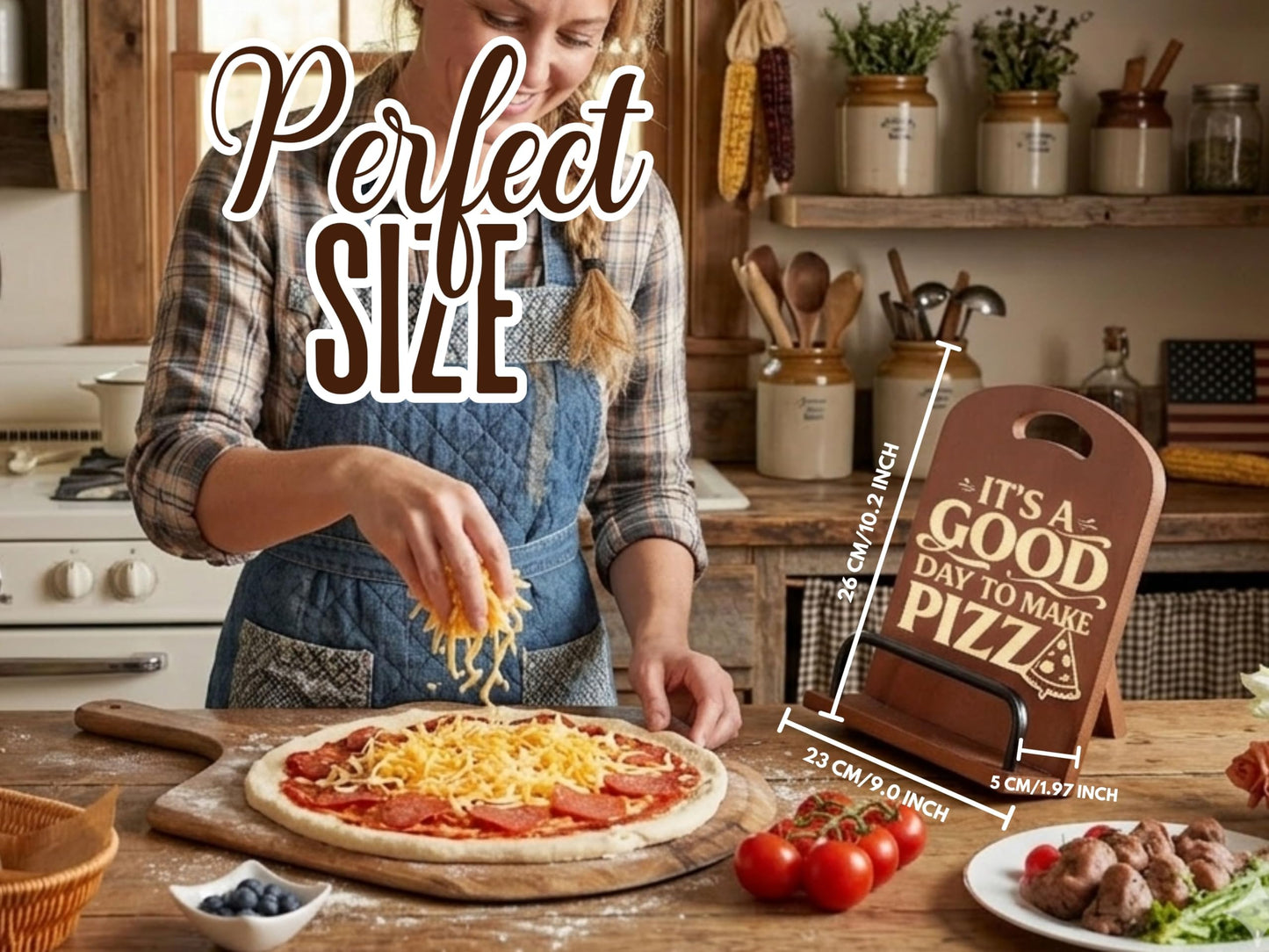 InnoBeta Gifts for Pizza Making Lovers, Cookbook Stand for Kitchen Counter, Perfect Gifts for Pizza Lovers on Birthday, Adjustable Tablet Recipe Book Holder, Unique Kitchen & Cooking Decor