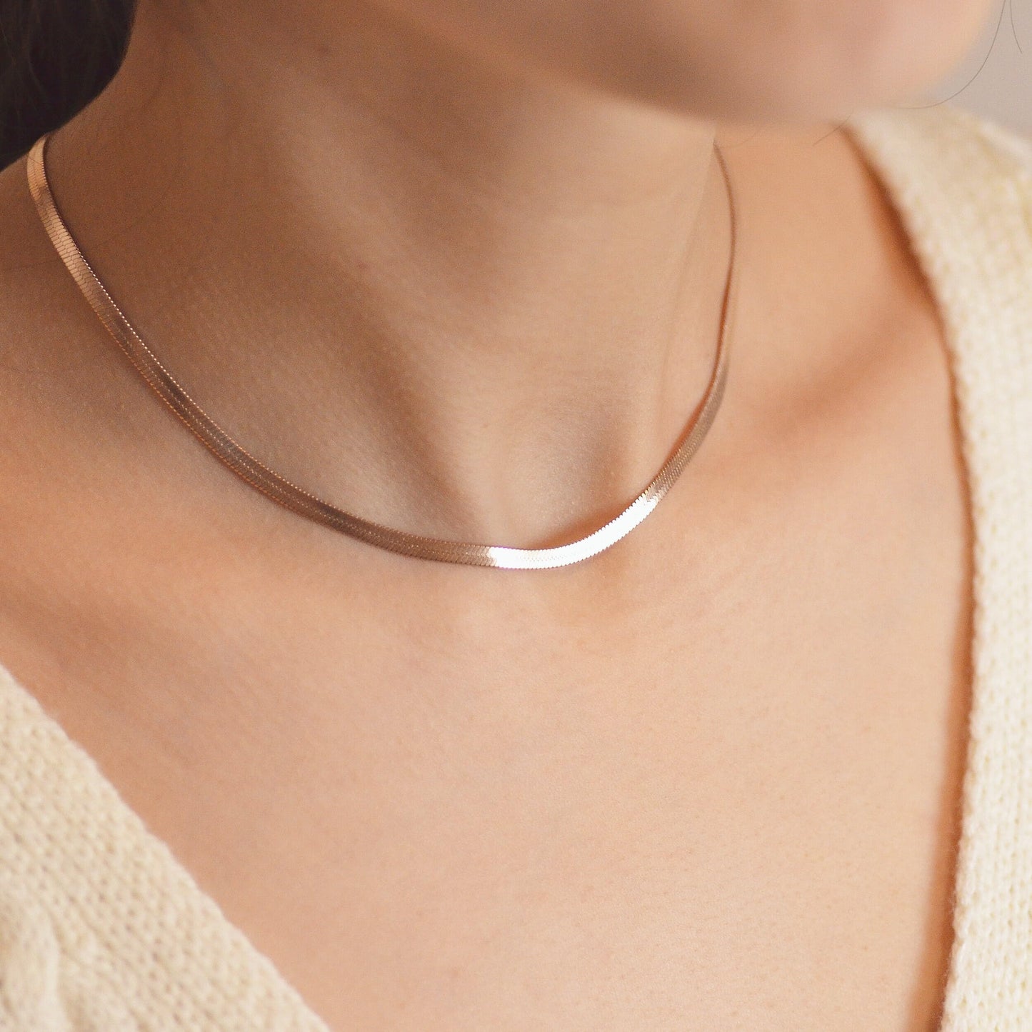 Freekiss Rose Gold Layered Necklaces for Women: Dainty Herringbone Rope Cuban Link Chain Necklace Set, 14K Rose Gold Plated, Non-Tarnish, Simple, Perfect for Layering, Gifts, and Daily Wear
