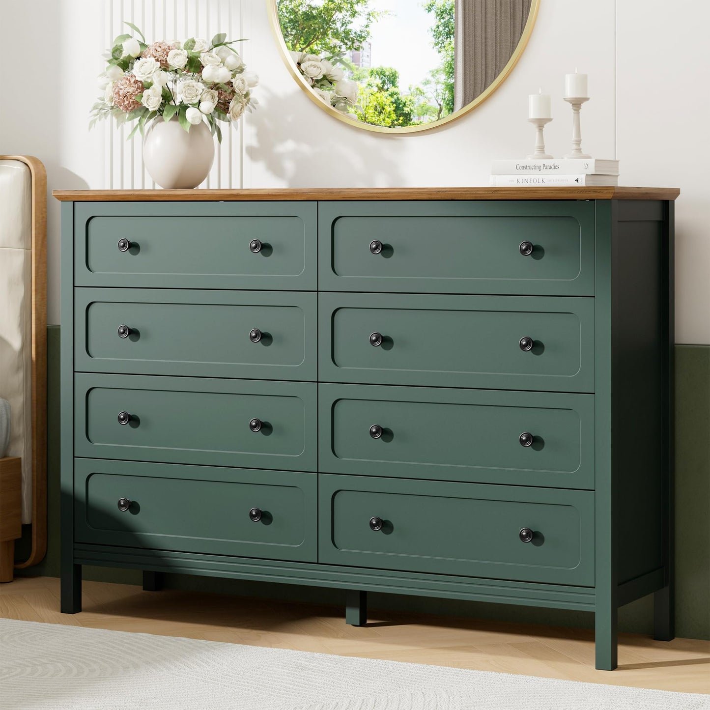 Tradare Green Dresser for Bedroom, 8 Drawer Dresser with Metal Handles, 55" Wide Modern Dressers & Chest of Drawers for Living Room, Hallway, Entryway