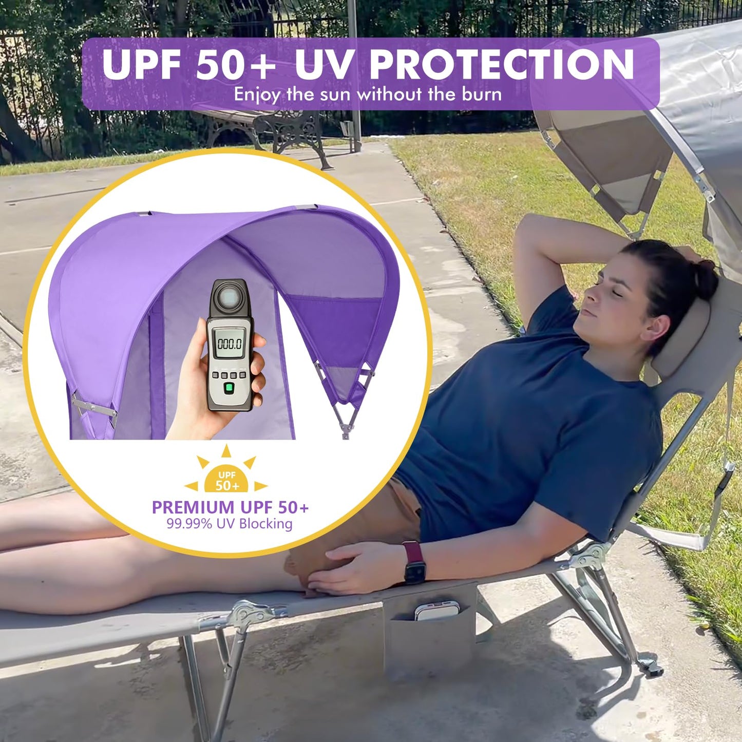Backpack Beach Tanning Chair with Canopy Sun Shade & Face Hole, 6 Position Folding Lounge Sun Chair for Adults Outside Reading Sunbathing Poolside Camping Lawn, UPF 50+, Patent Design