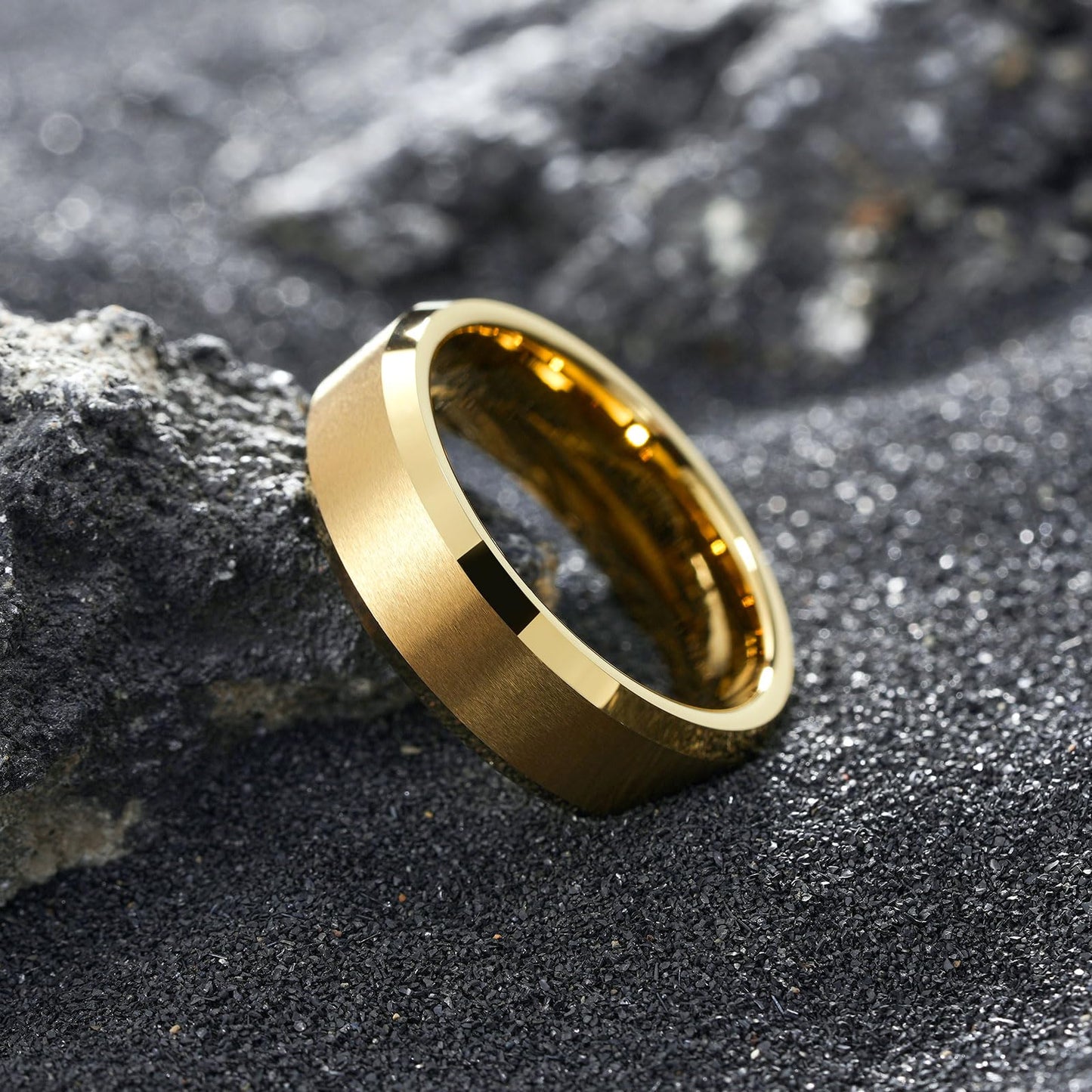 King Will 7mm Basic Tungsten Rings For Men Gold Wedding Band Polished Edge Brushed Matte Promise Ring Comfort Fit (Size 8)