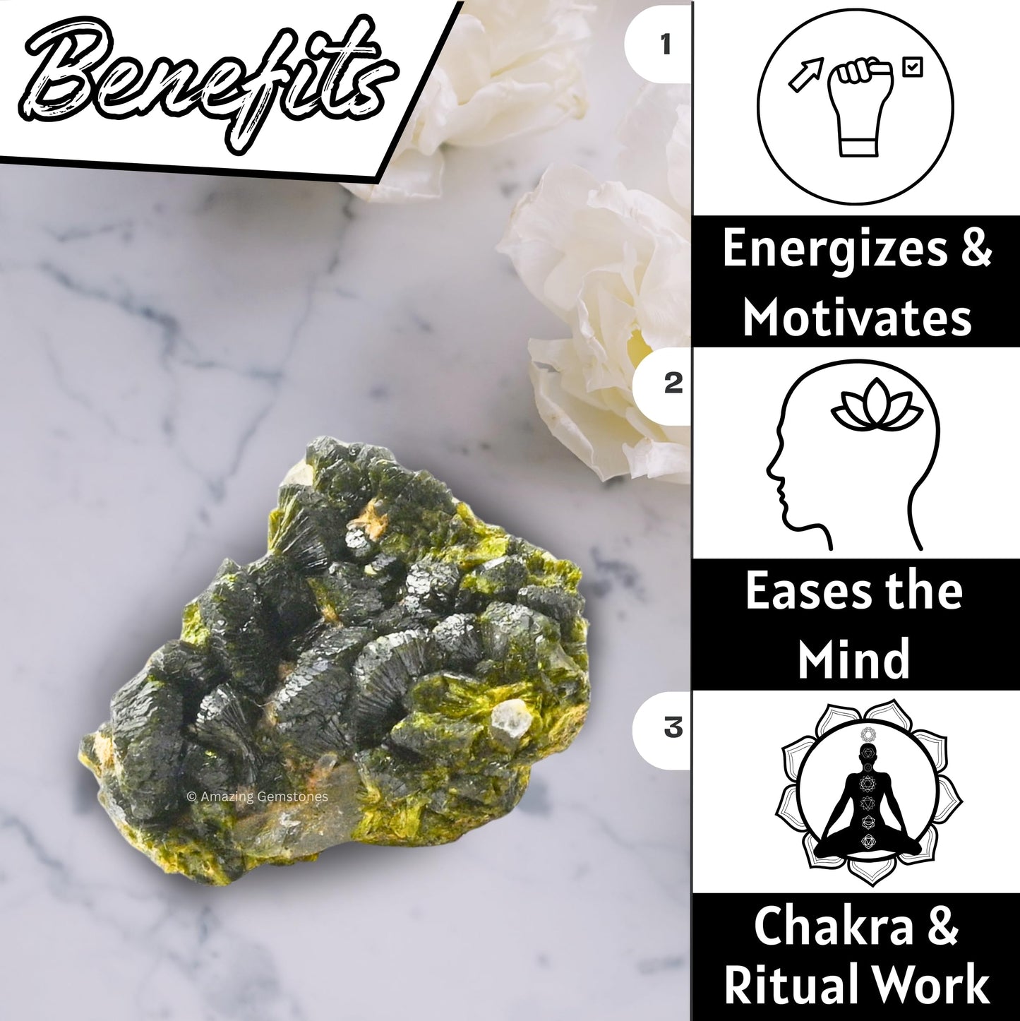 Amazing Gemstone Epidote Crystals and Healing Stones Mineral Specimen - Premium Semi Precious Gem Stones for Spiritual Growth - Geode Cluster for Meditation,Chakra Balance,and Energy Enhancement (M)
