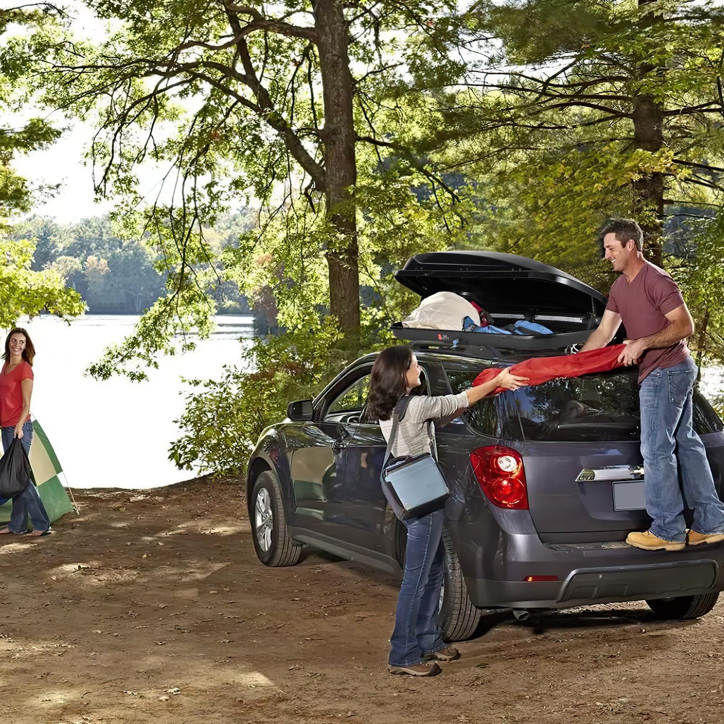 Garvee Heavy Duty Hard Shell Roof Top Cargo Carrier - 70(L) x31(W) x15(H) Waterproof Lockable Storage Box Capacity 165 Lbs 17.7 Cu Ft - Tool-Free Install- Fits SUV, Truck, Van
