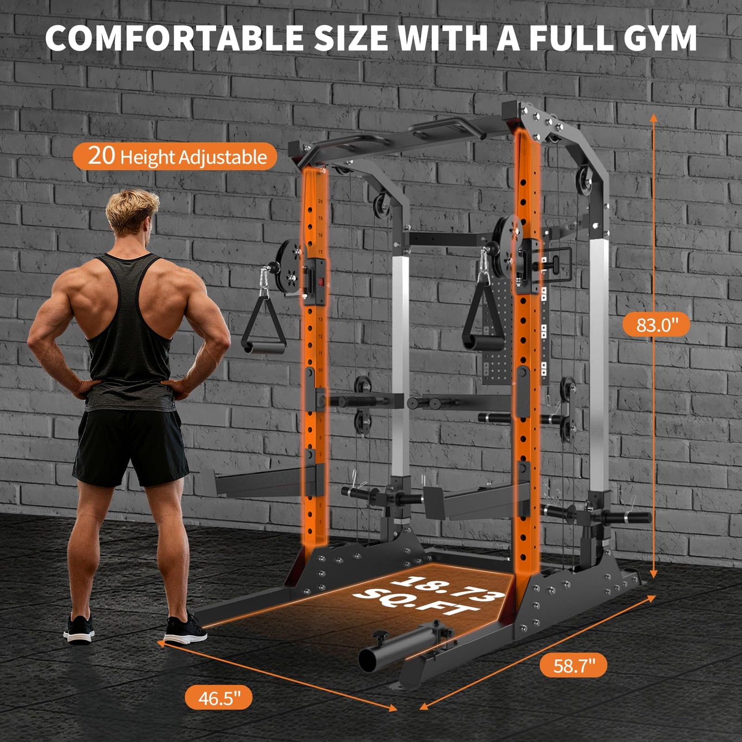 GarveeLife Power Cage, 2000 LB Squat Rack with Dual Pulley Cable Crossover, Multi-Function Home Gym Power Rack with Attachments, Full Body Strength Training Equipment for Home