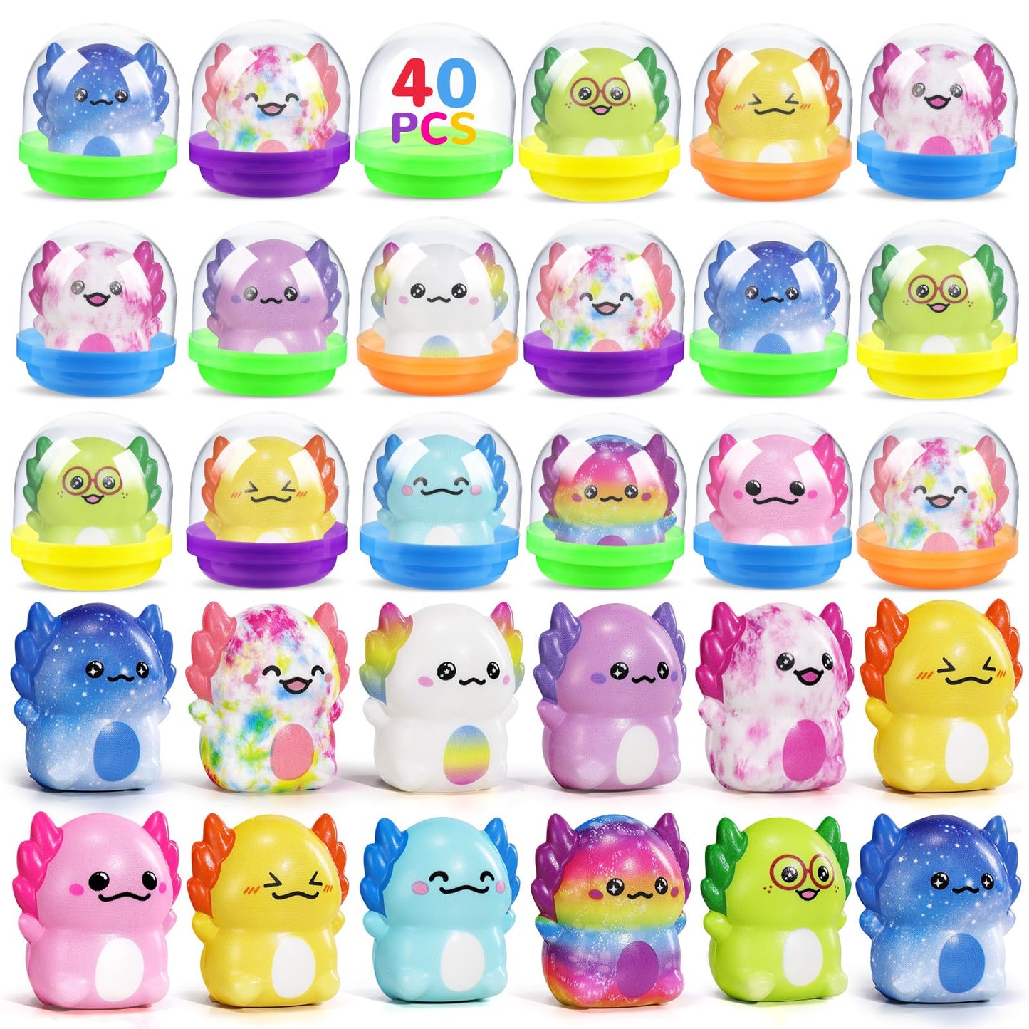 SCIONE 40 Pack Axolotl Slow Rising Squishy Toys with Capsules, Soft Stress Relief Sensory Fidget Toys, Axolotl Party Favors for Kids, Classroom Rewards, Treasure Box Prizes, Easter Basket Stuffers