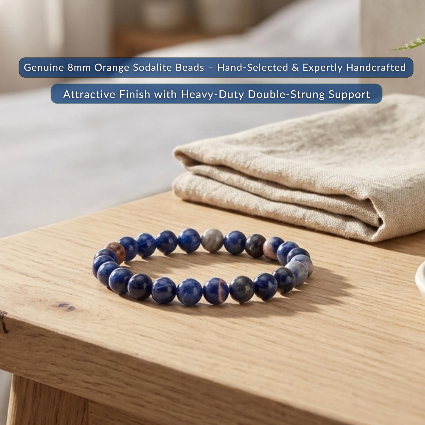 Cherry Tree Collection Orange Sodalite Beaded Bracelet – Genuine 8mm Gemstone Stretch Bracelet for Men & Women – Handmade Crystal Bracelet - (Orange Sodalite - M)