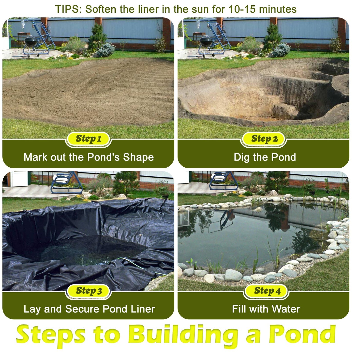 Froidesente 7 x 10 FT Pond Liner, 20 Mil Pond Liners for Outdoor Ponds, HDPE Pond Liner Easy Cutting Puncture Resistant, Pond Liners for Water Garden Fountain Waterfall, Koi Fish Aquaculture Pond