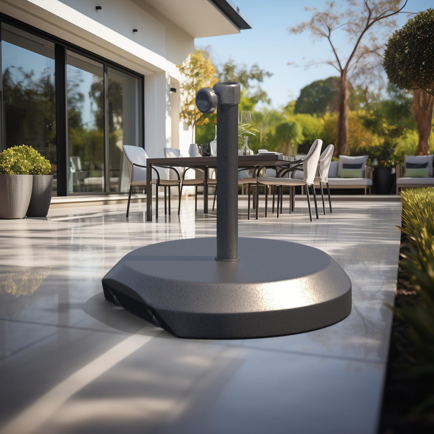 California Umbrella 75 Lb. Weighted Concrete Premium Free Standing Patio Umbrella Base, Fits Up to 1.5" Diameter Umbrella Pole, Hammertone Gray