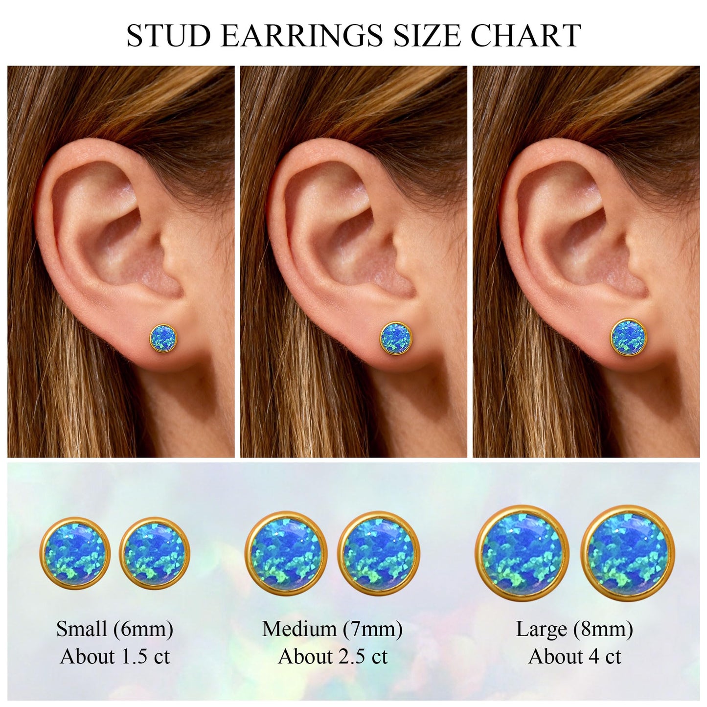 JiayangJY Silver Blue Fire Opal Stud Earrings for Women 18K Yellow Gold Plated Sterling Silver Round Shape 7mm Opal Earrings with Push Back