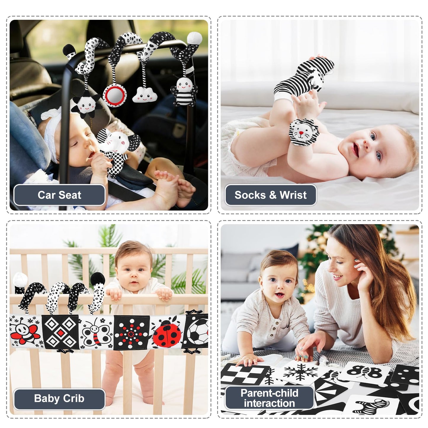 AJsupojouet Newborn Toys,High Contrast Black & White Baby Toys 0-6 Months with Sensory Cards & Rattle, Essential for Brain Development, Tummy Time & Car Seat Toys for 0 2 4 6 Month Old
