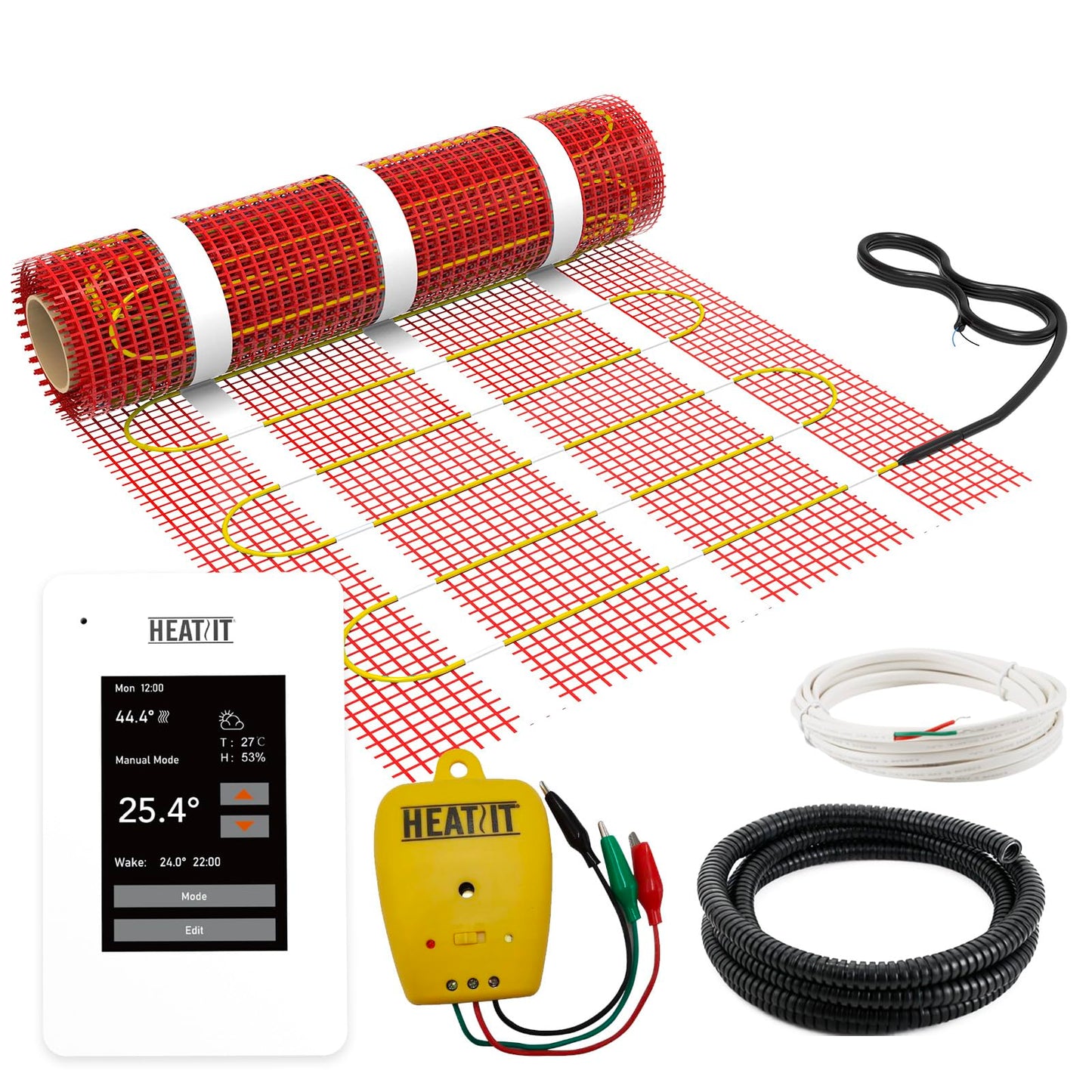 20 sqft HEATIT Warmmat Electric Radiant Self-Adhesive Floor Heat Heating System & ET-7A Thermostat & Alarm Monitor