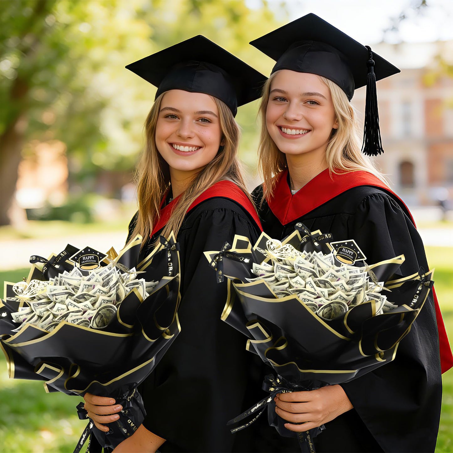 AUGSUN Graduation Money Bouquet Kit, Flower Bouquet DIY Gift Supplies with 20 Sheets Wrap Paper 100 Sticks Ribbon Cards 3D Butterflies for Class of 2026 Grad Party Favor Graduate Gifts