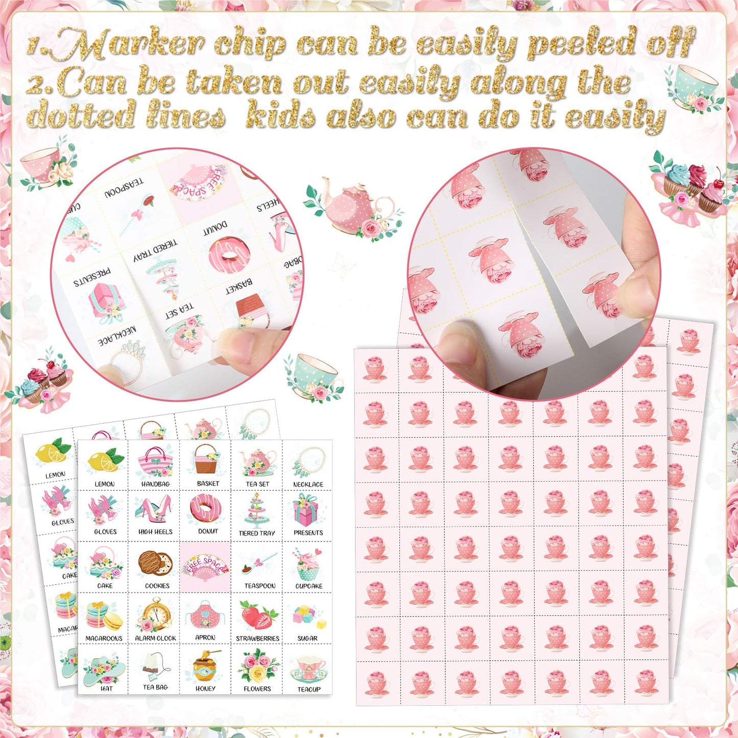 Shappy 35 Pcs Floral Tea Party Bingo Cards 24 Players Flower Birthday Games Bingo Games Spring for Valentines Day Easter Family Activities Birthday Wedding Baby Shower Party Favors Game