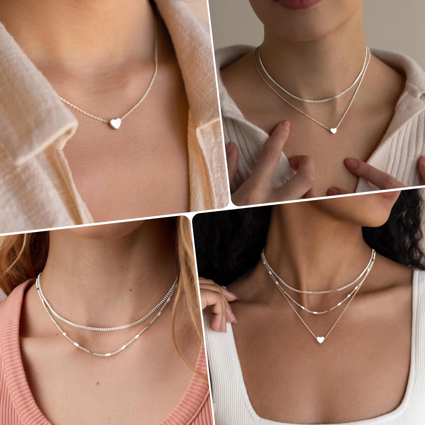 Sterling Silver Heart Necklaces for Women, Dainty Stackable Cute Heart Pendant Layered Tiny Choker Necklaces, Valentine Gifts for Mom Wife Girlfriend Friend Sister Women Beauty Gifts for Young Women