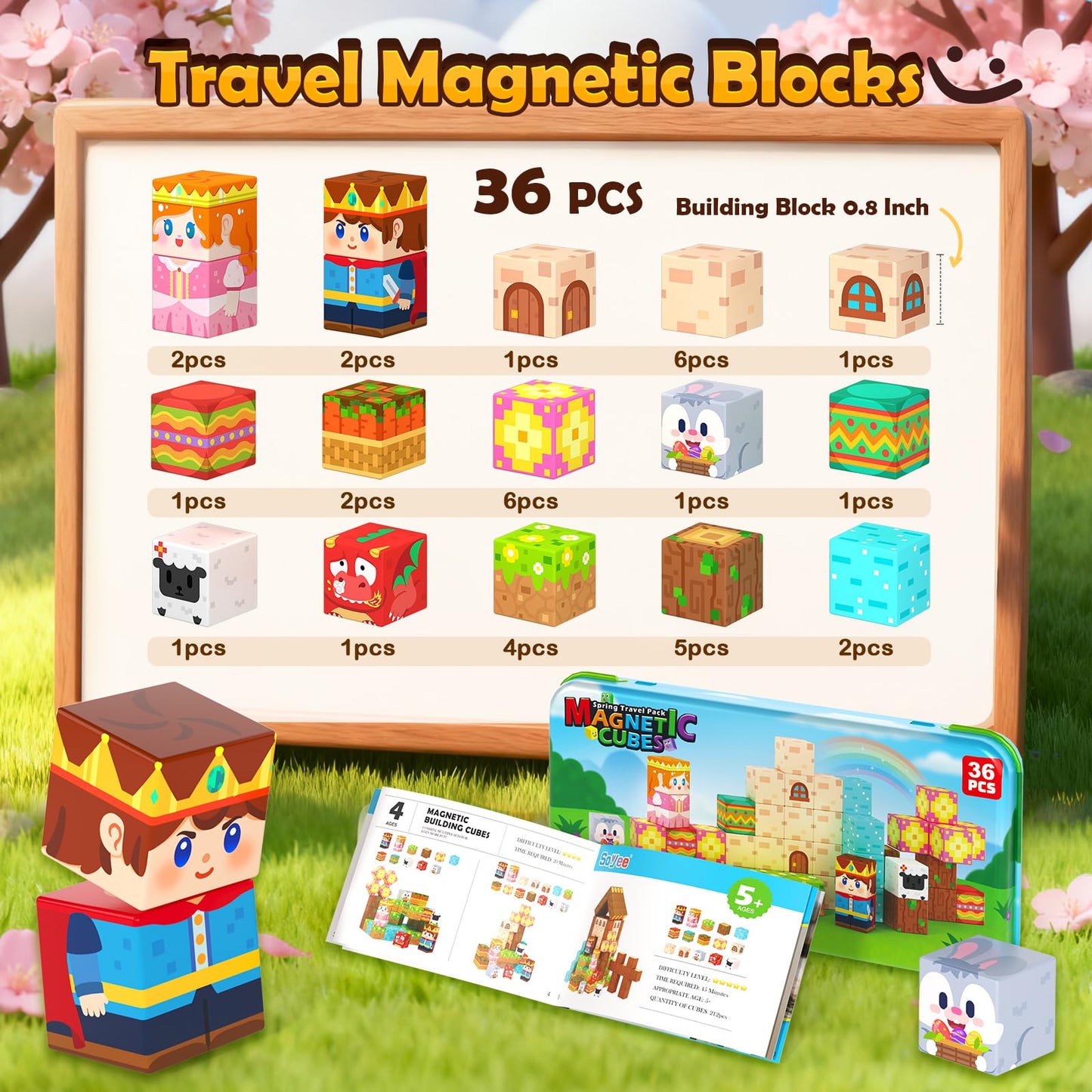 Mini Magnetic Blocks with Case - Portable Building Cubes Travel Toys for Kids Ages 4-8 Construction STEM Learning Set for Toddlers Build Mine Magnet World Christmas Birthday Gift for Boys Girls 3-5