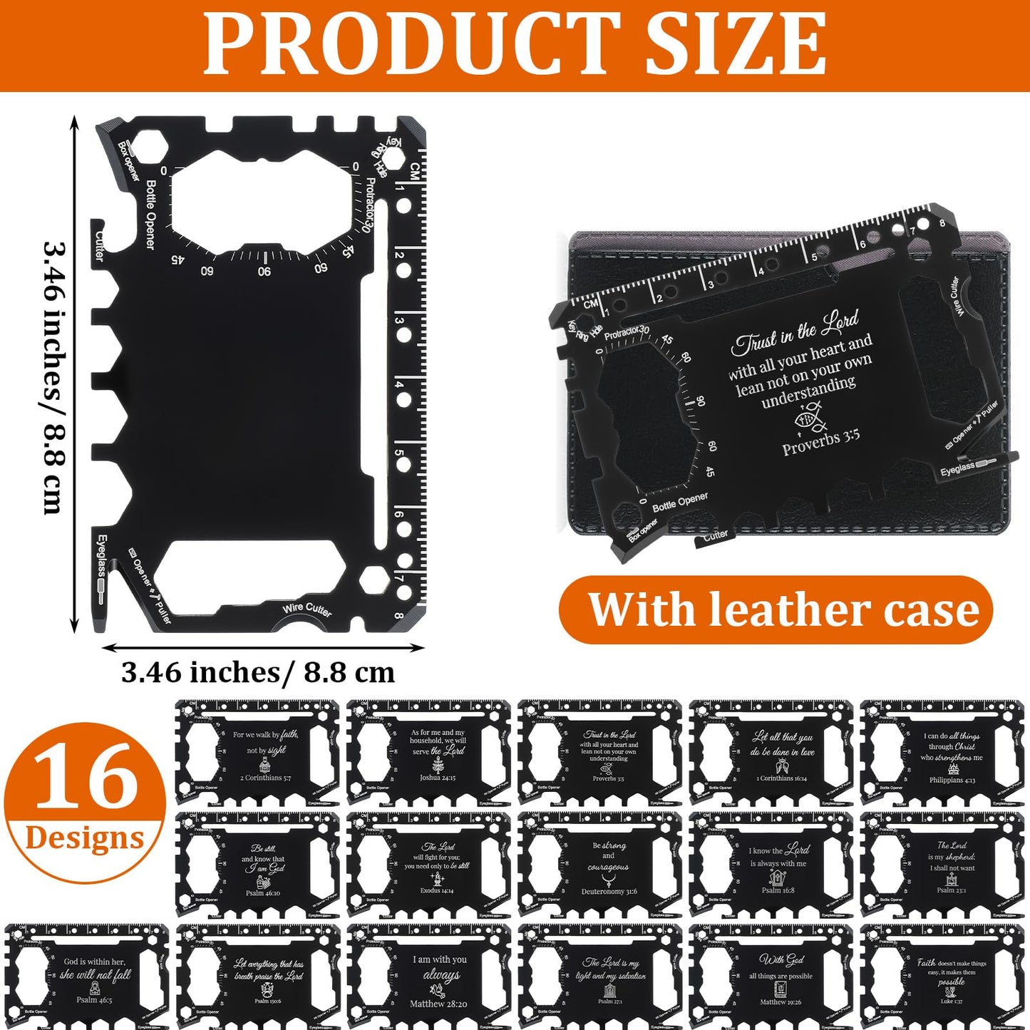Otoolling 16 Pcs Bible Verse Credit Card Wallet Multitool 46 in 1 Metal Stainless Steel Survival Pocket Tool Multipurpose Bottle Opener Bulk Christmas Stocking Stuffer Gift for Men Dad Husband
