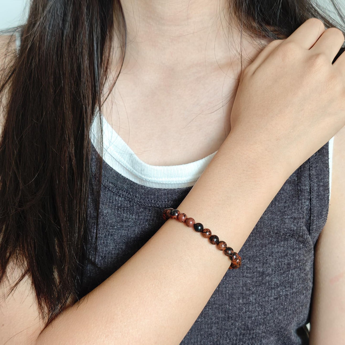 CHCCOYE 6mm Natural Healing Gemstone Bracelet Handmade Yoga Stretch Elastic Bracelet Stress Relief Crystal Jewelry for Men and Women (6mm,Mahogany Obsidian)