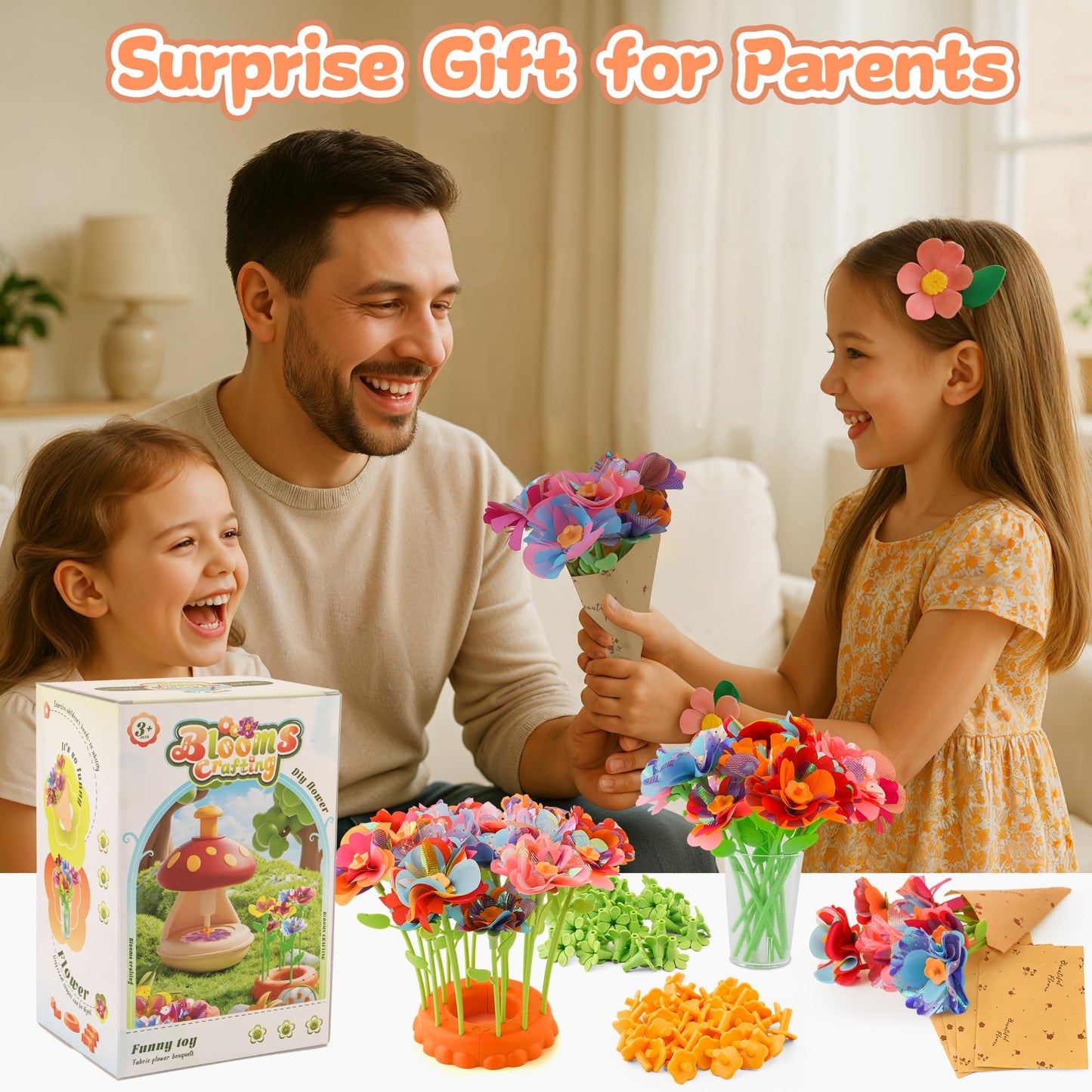SZBZ Fabric Flower Bouquets Craft Kits, DIY Arts and Crafts for Kids 4-6-8,Press-to-Create Flower Maker, Flower Craft Kits Toys Valentines Day Gifts, Birthday Gifts for 4 5 6 7 8+Year Old Girl