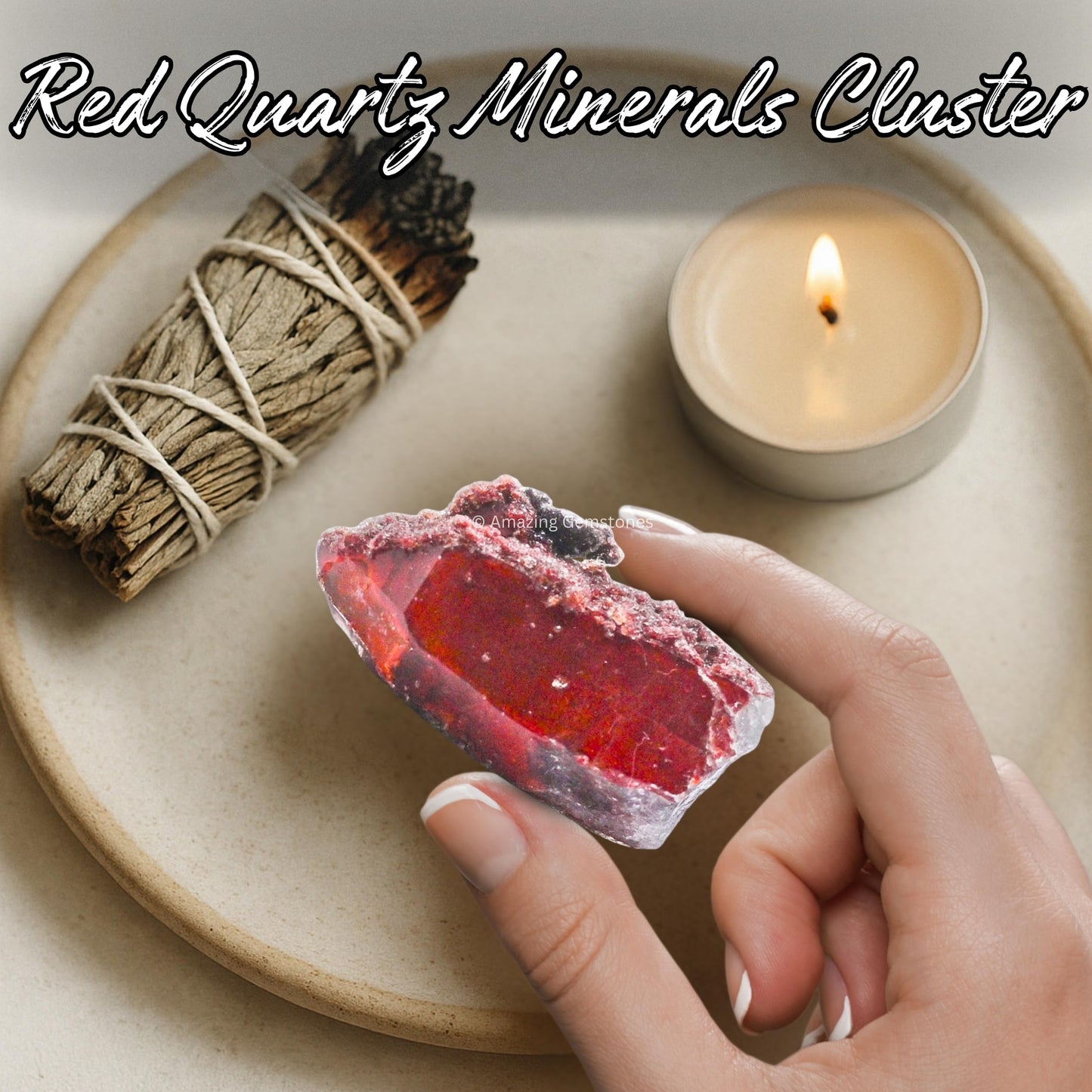 Amazing Gemstone Red Hematoid Quartz Crystals and Healing Stones Mineral Specimen - Premium Semi Precious Gem Stones for Spiritual Growth - Healing Geode Cluster Point for Meditation