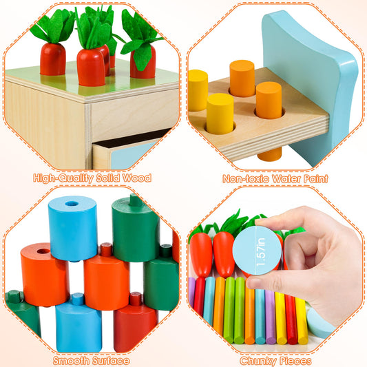 WOODMAM Wooden Montessori Toys for 1+ Year Old, 9 in 1 Learning Educational Toys for Toddler with Educational Box, Xylophone, Pound Bench, Shape Puzzle and More, Baby Toy Gift for 13-18 Months