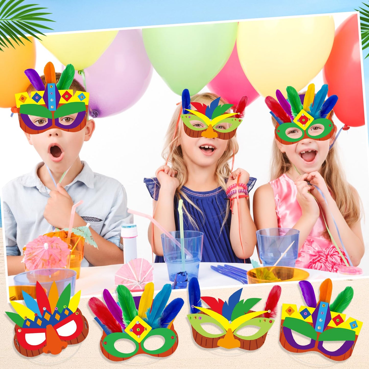 Cinrobiye 24 Pack Luau Party Crafts DIY Tropical Tiki Mask Craft Kit Bulk Hawaiian Summer Beach Party Favors Aloha Night Decorations Maui and Moana Arts and Crafts Dress-Up Supplies