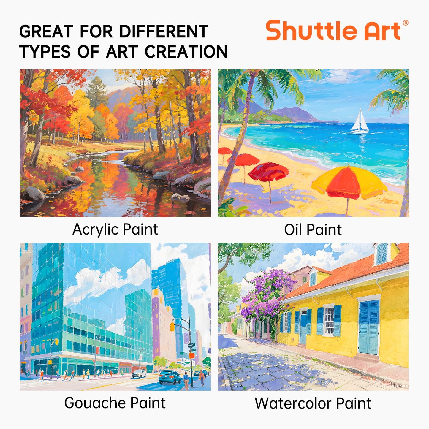 Shuttle Art 52 Pack Canvas for Painting, Multi-Size 5x5/6x6/8x8/10x10 Inch Blank Canvas Boards for Painting, 100% Cotton Primed White Art Canvas, Ideal Art Supplies for Kids Adults Acrylic OilPainting