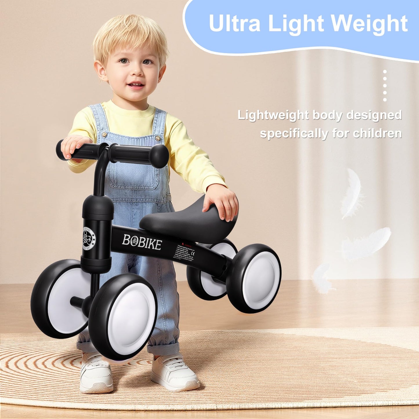 Bobike Baby Balance Bike Toys for 12-36 Months Kids Toy Boy and Girls Gifts Toddler Best First Birthday Gift Children Walker No Pedal Infant 4 Wheels Bicycle (Colorful, Black-Light)