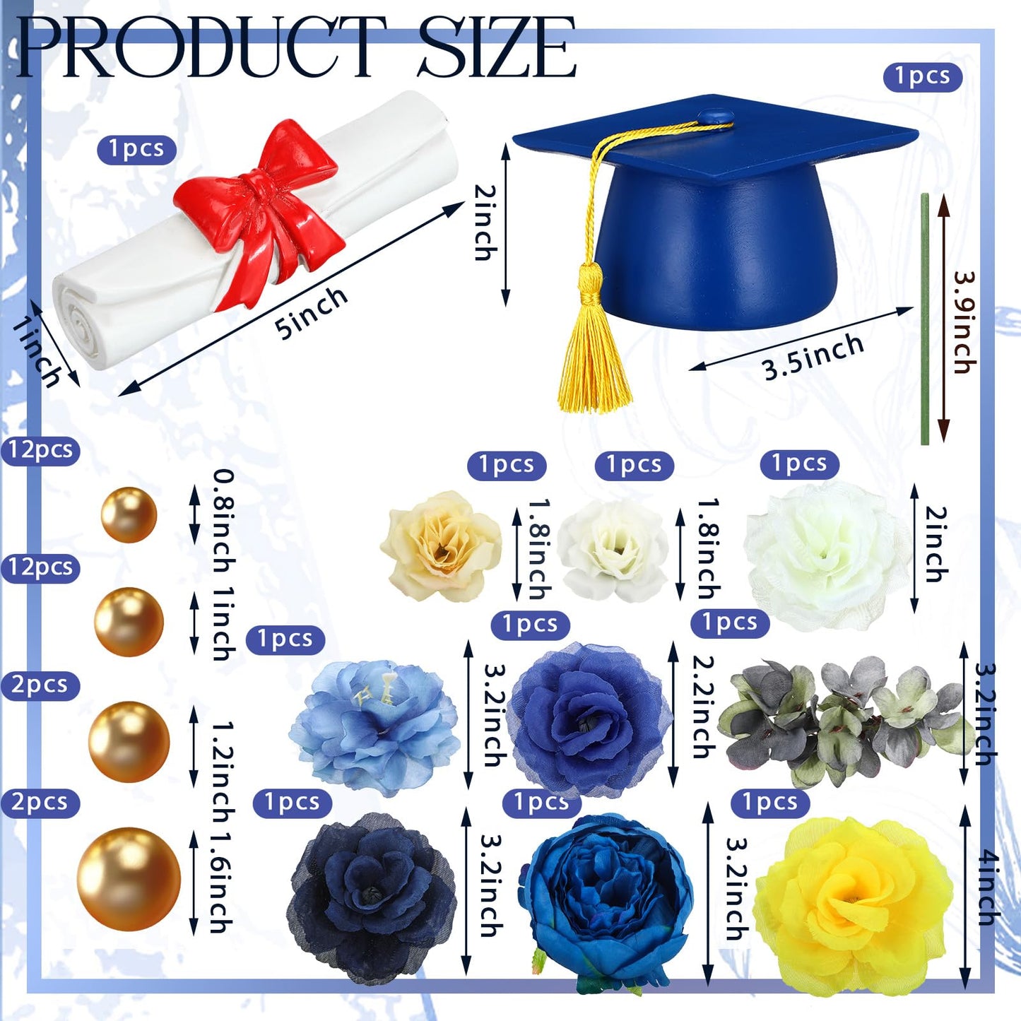 Wavwavw 50 Pcs Resin Graduation Cake Topper Class of 2026 Cap and Diploma Gold Balls Kit Congrats Grad Cake Decorations for Master Graduation Party Middle High School Supplies(Blue)