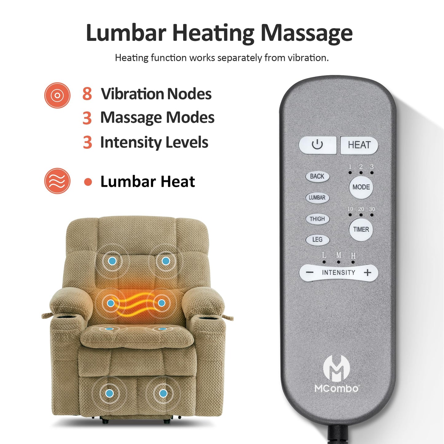 MCombo Dual Motor Power Lift Recliner Chair for Elderly, Lay Flat Lift Chair with Heat and Massage, Petite Lift Chair, Cup Holders, USB A&C Ports, Fabric 7893 (Small, Beige)