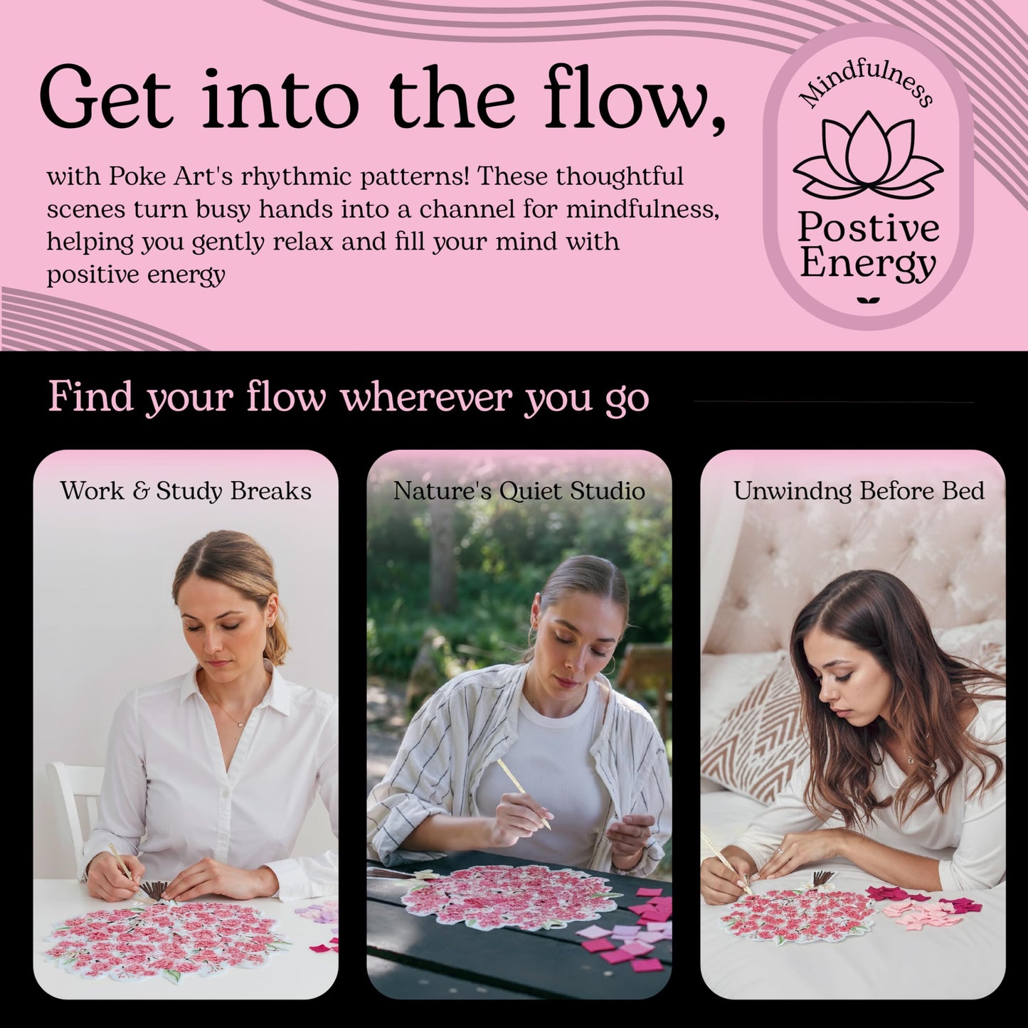Unwynd Poke Art Cherry Blossom Flower Bouquet | Mess-Free Arts and Crafts for Adults | Teen Craft Kits | Mother's Day Flowers Gift | Gifts for Mother, Women and Men