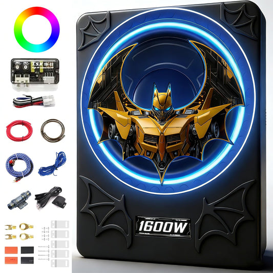 SUBPULSIX 1600W Slim UnderSeat Subwoofer and Amp Package, Powered Car Subwoofer with Built-in Amp, Cast Aluminum Underseat Subwoofer with RGB Ambient Light Switch, Deep Subsonic Bass for Car/Truck/SUV