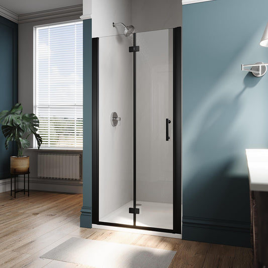 ELEGANT Bifold Frameless Glass Shower Door 32 in.W x 72 in.H Pivot Swing Shower Doors with 1/4 in. Clear Tempered Shower Glass Panel in Matte Black Semi-Frameless Shower Door