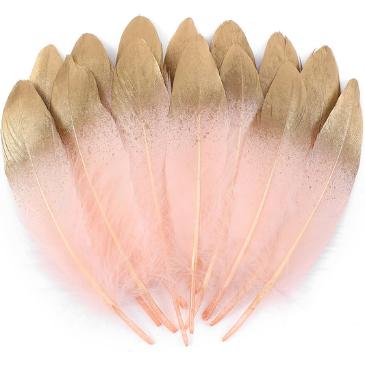 Larryhot Dipped Gold & Black Goose Feathers for Crafts - 6-8 inch 60 pcs Natural Feathers for Wedding Party Decorations,DIY Crafts and Clothing Accessories (Gold & Black)